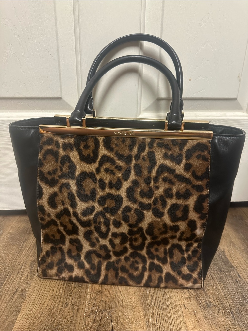 Michael Kors Leopard-Front Satchel - Black & Brown